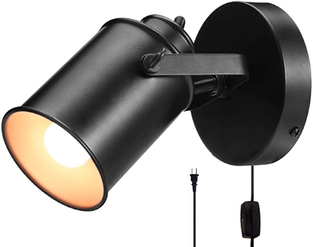 Industrial Adjustable Retro Black, Plug-in Wall lamp, Rocker Wall Sconces wit...