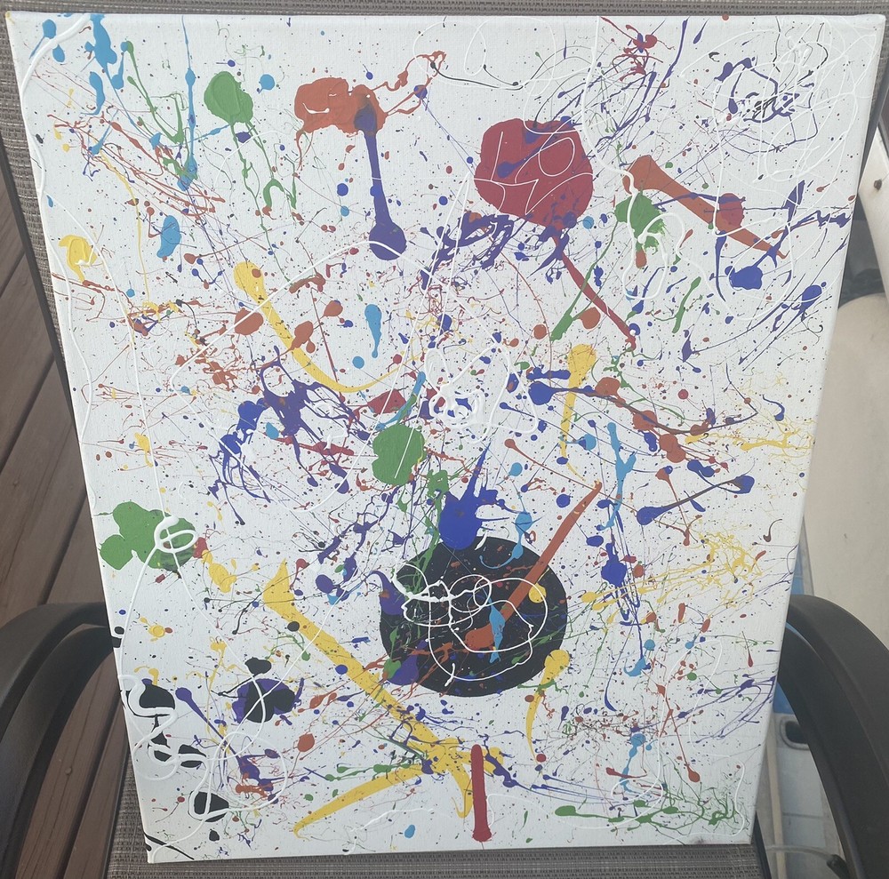 abstract art splatter circle painting by painter 16 X 20 In-image