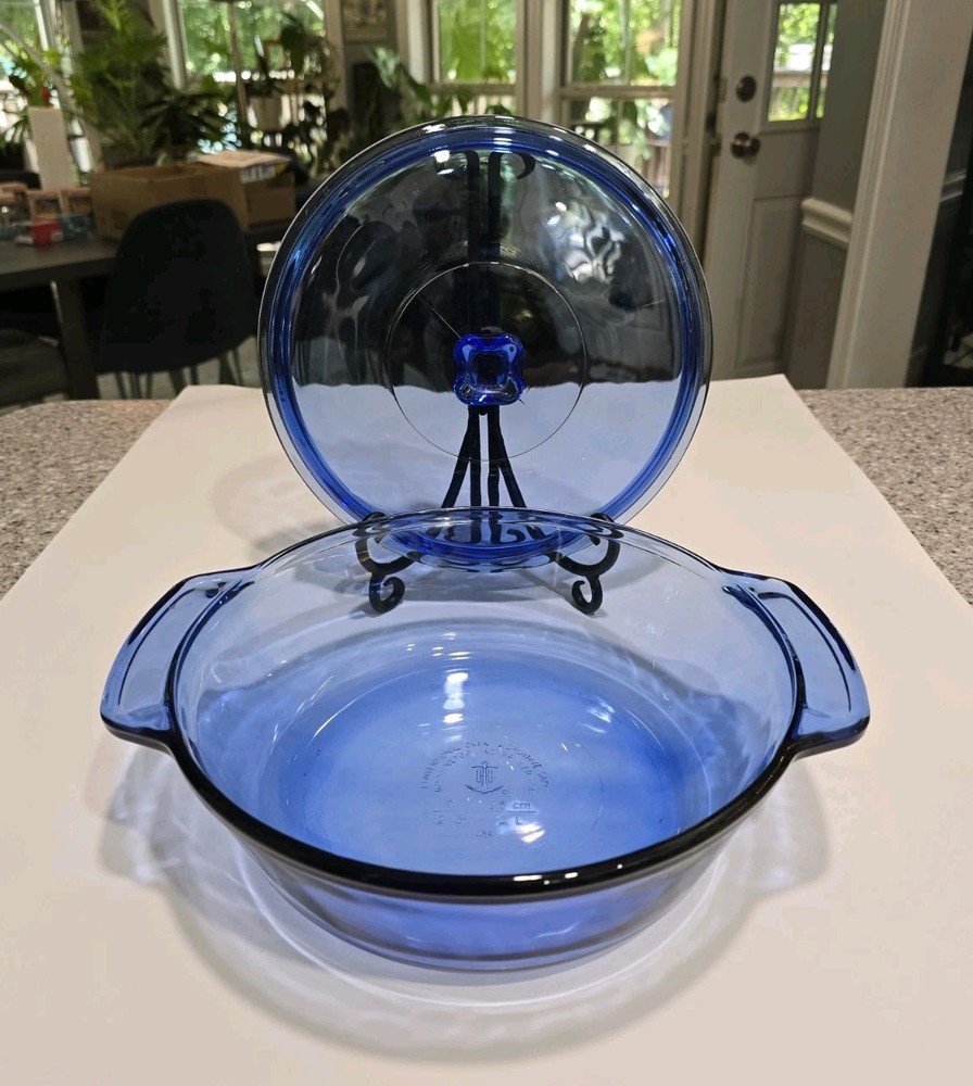 Anchor Hocking Cobalt Blue 2 Qt Glass Round Casserole Dish & Lid