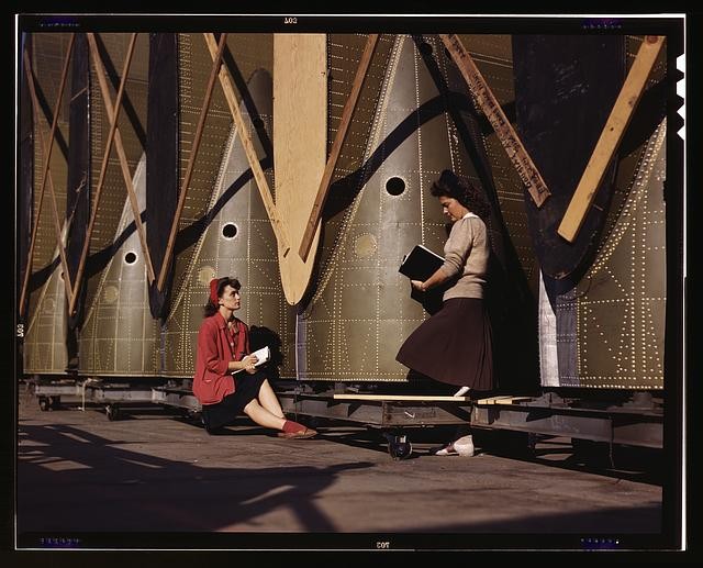 Long Beach California 1942 Douglas Aircraft C-47 center wing girl inspectors