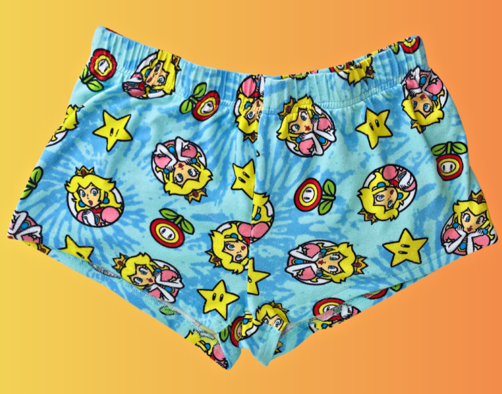 Super Mario Princess Peach Lounge Sleep Shorts Womens Small S (4-6) Blue