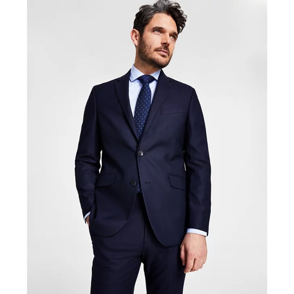 Kenneth Cole Reaction Men's Navy Houndstooth Techni-Cole Slim Blazer Size 46R