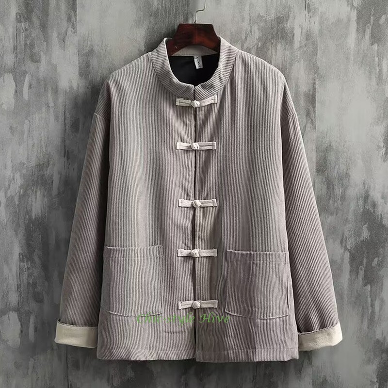 Chinese Style Men's Corduroy Tang Zhuang Suit Jacket Loose Retro Casual Coats