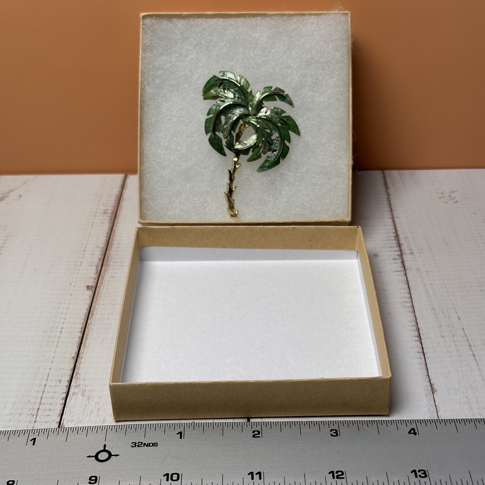 Vintage Pin/Brooch Palm Tree Green Enamel Gold Tone