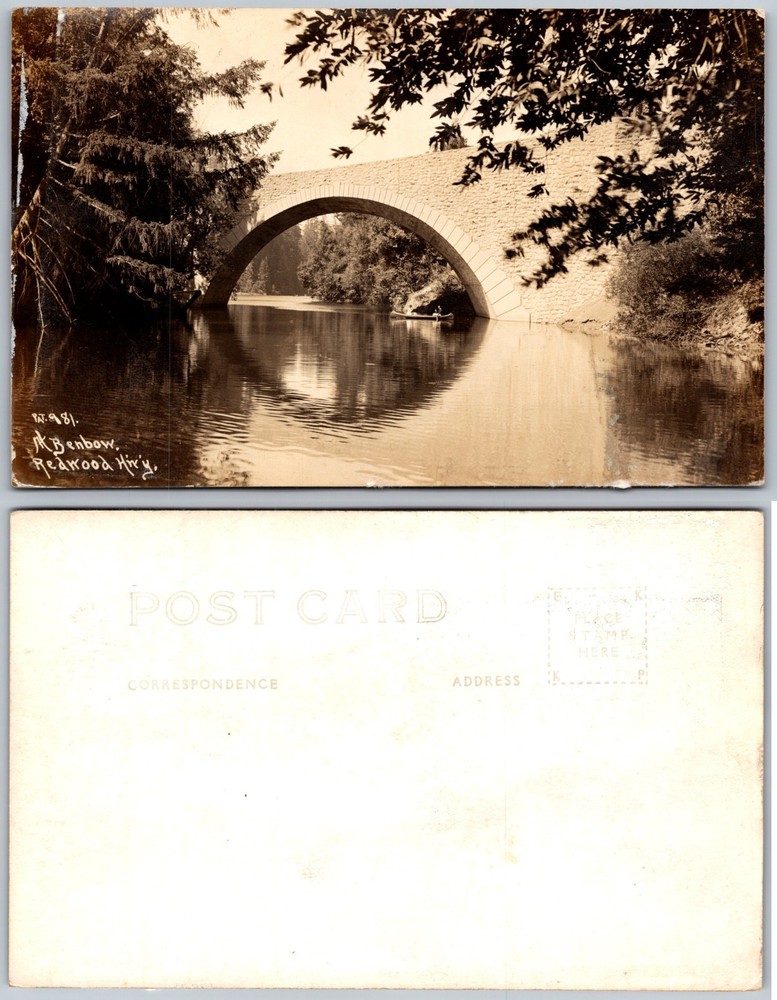 RPPC Benbow Bridge Redwood Highway River Reflection Photo Postcard