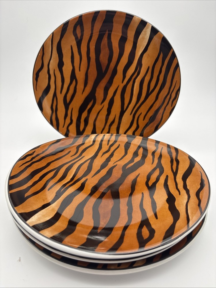 Set Of 4 Vintage Sakura Serengeti Zebra Pattern Oval Shaped Salad Plates
