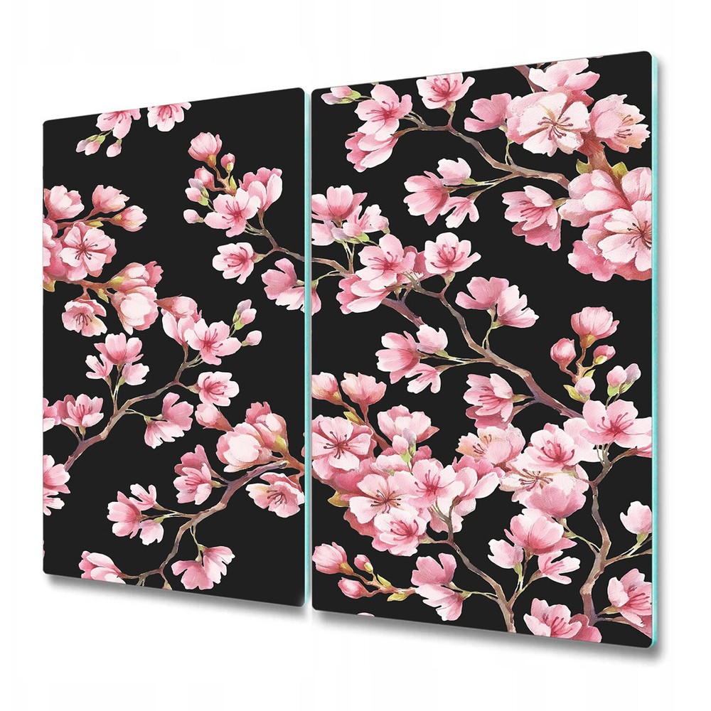 Glass Surface Protector Worktop saver Cherry blossoms pink and black 2x30x52