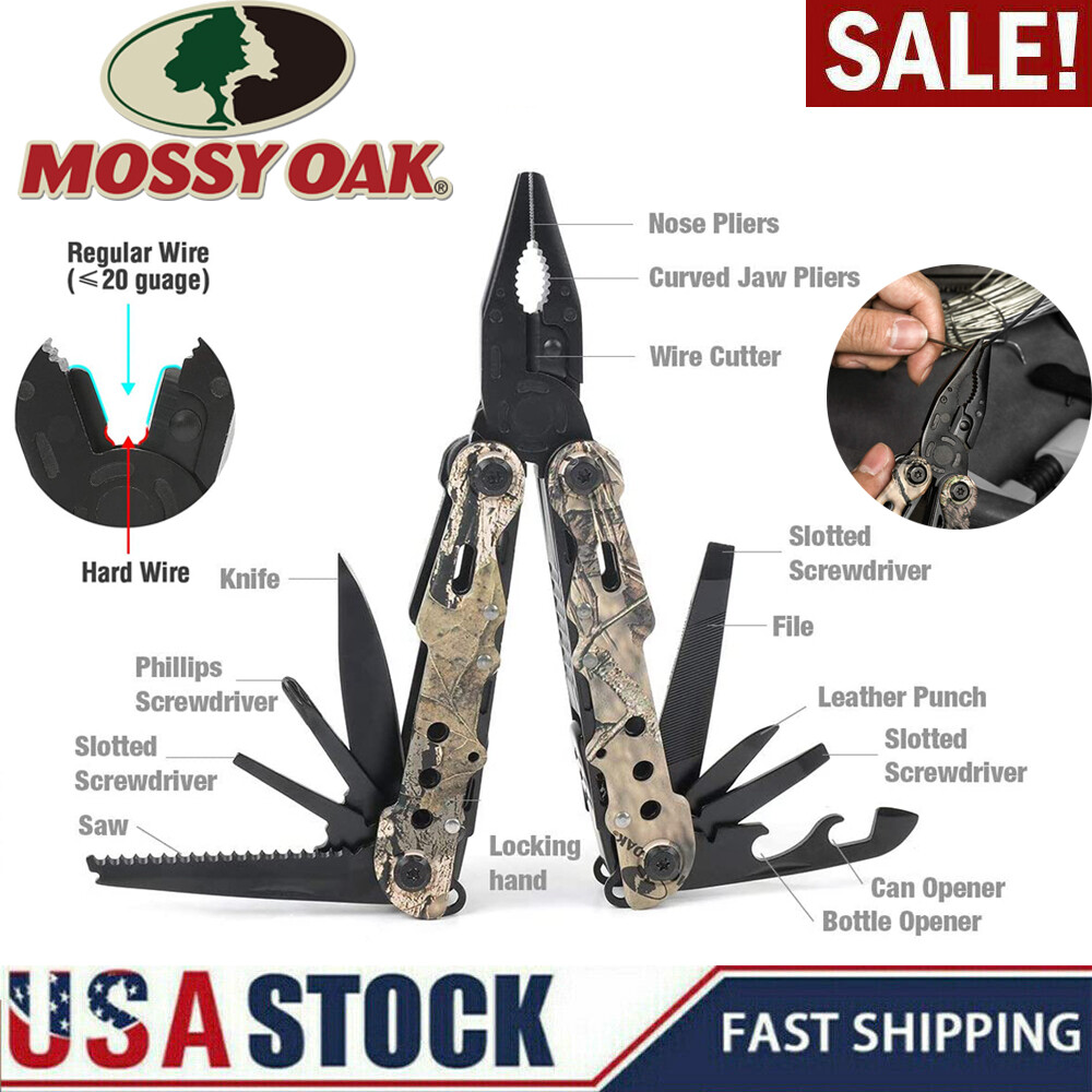MOSSY OAK 13-in-1 Multi-tool Multi Function Pliers-Folding Pocket Tool w/Sheath