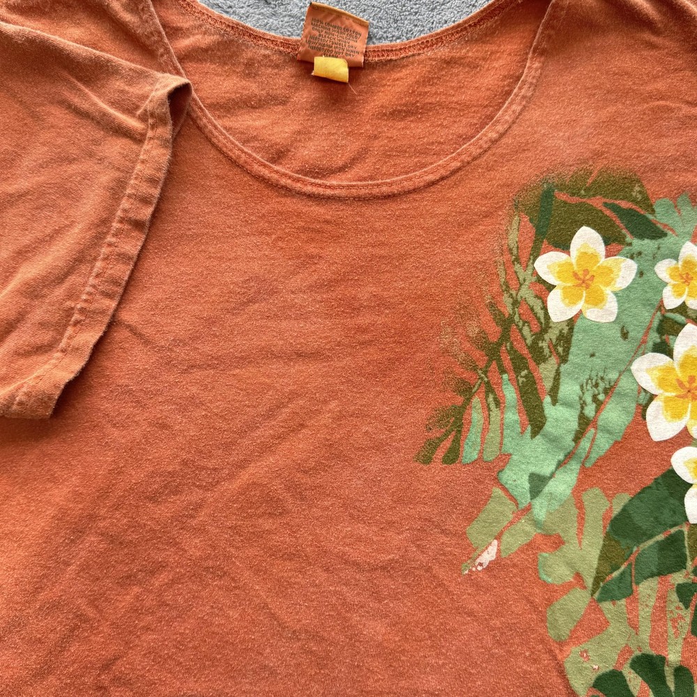 Crazy Shirts T-Shirt Womens L Orange Scoop Neck Short Sleeve Relaxed Floral