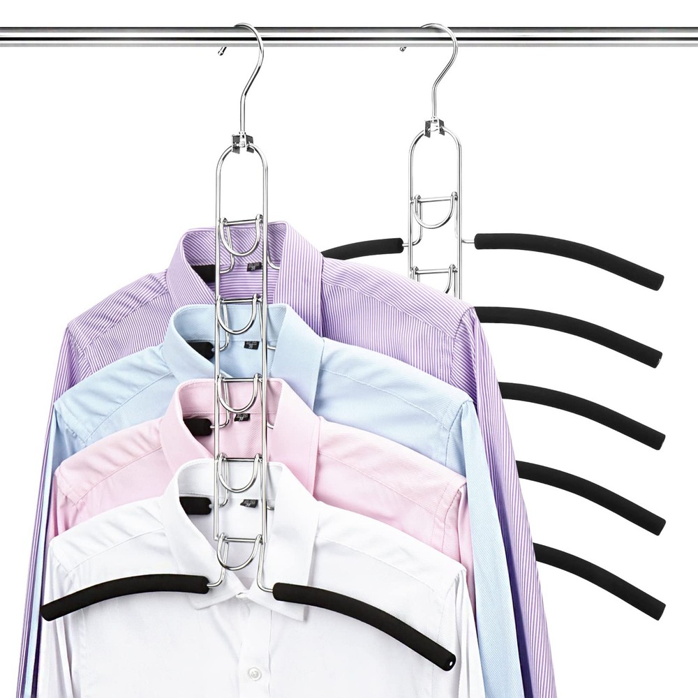 Space Saving Clothes Hangers 2 Pack 5 in 1 Multi Layer Metal Hanger