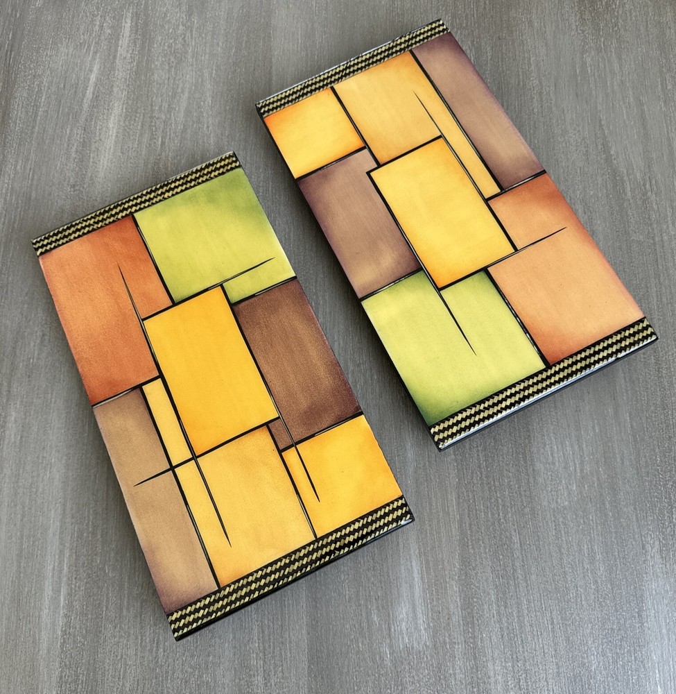 Handmade Rectangle Epoxy Resin & Wood Trivet Vibrant Colors Heat Resistant Set 2