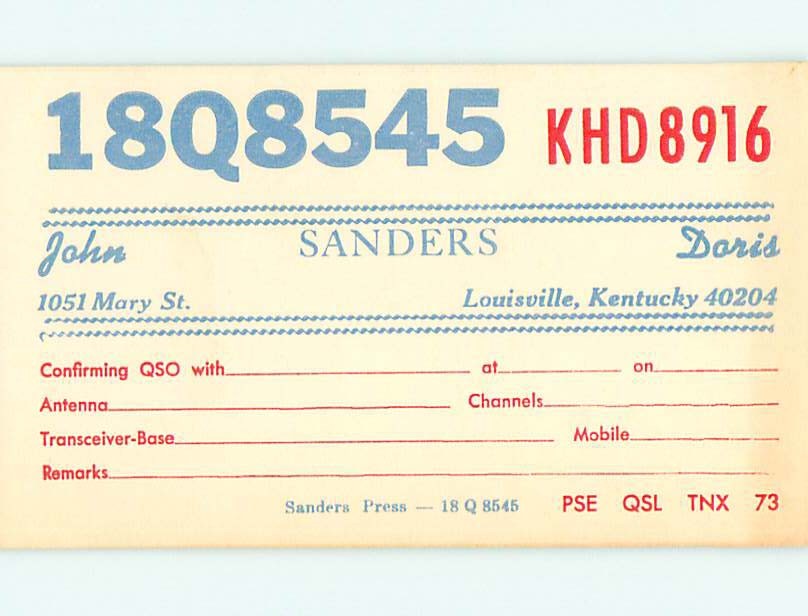 Vintage Qsl Ham Radio Card Louisville Kentucky KY  t1702