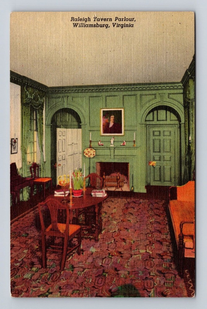 Williamsburg VA- Virginia, Raleigh Tavern Parlor, Antique, Vintage Postcard