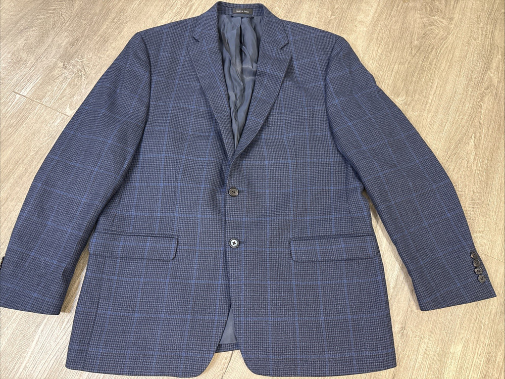 Lauren Ralph Lauren Men's Sport Coat 43R Blue Brown Houndstooth Check 100% Wool