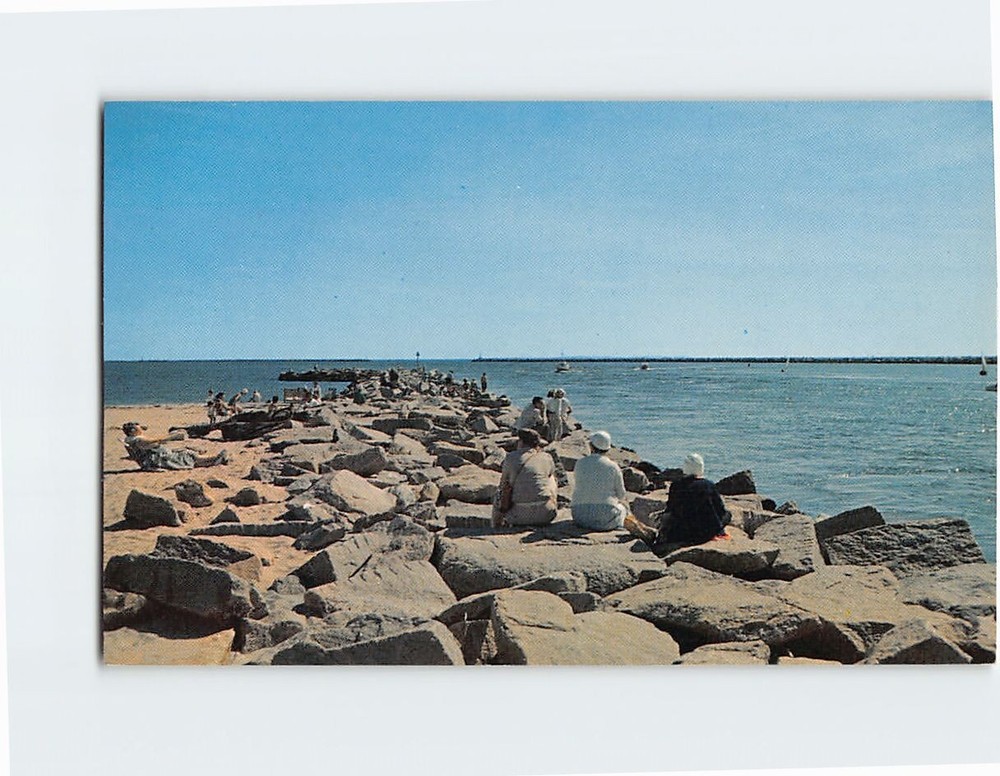 Postcard Shoreline Breakwater Galilee Rhode Island USA