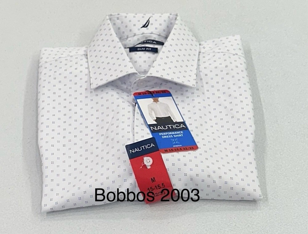 Nautica Men's Performance Slim Fit Dress Shirt, White, M (15-15.5, 32/33)