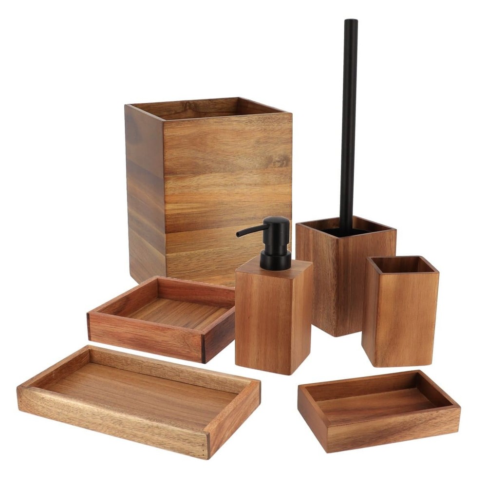 Acacia Wood Bathroom Accessory Set with Natural Elegance-image