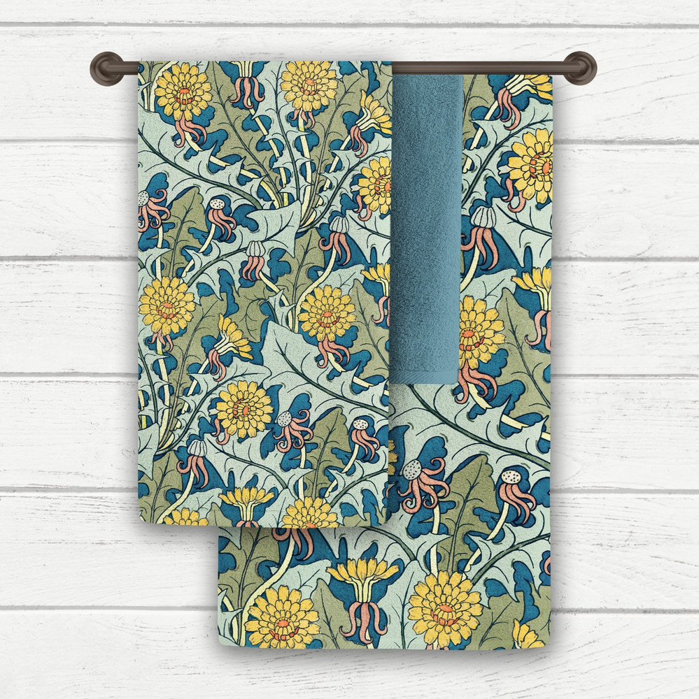 William Morris Dandelion Decorative Bath Towels #3 – Vintage Floral Cottagecore