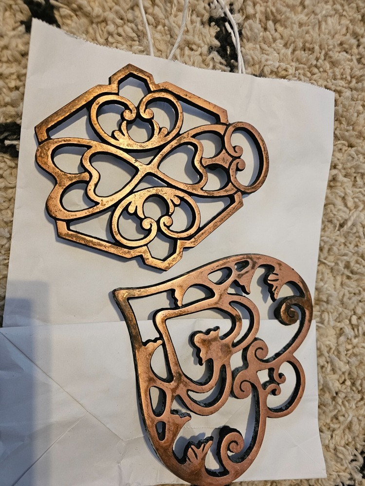 Pampered Chef Round-Up from the Heart 2010 Trivet Cast Iron Copper Colored lot 2