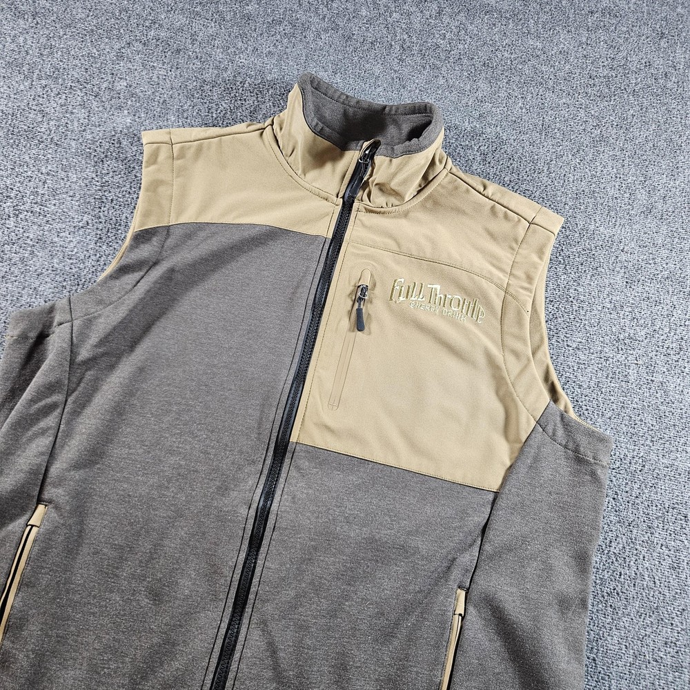 Full Throttle Energy Drink Vest Mens Large Gray Tan Fleece Lined Full Zip Shell