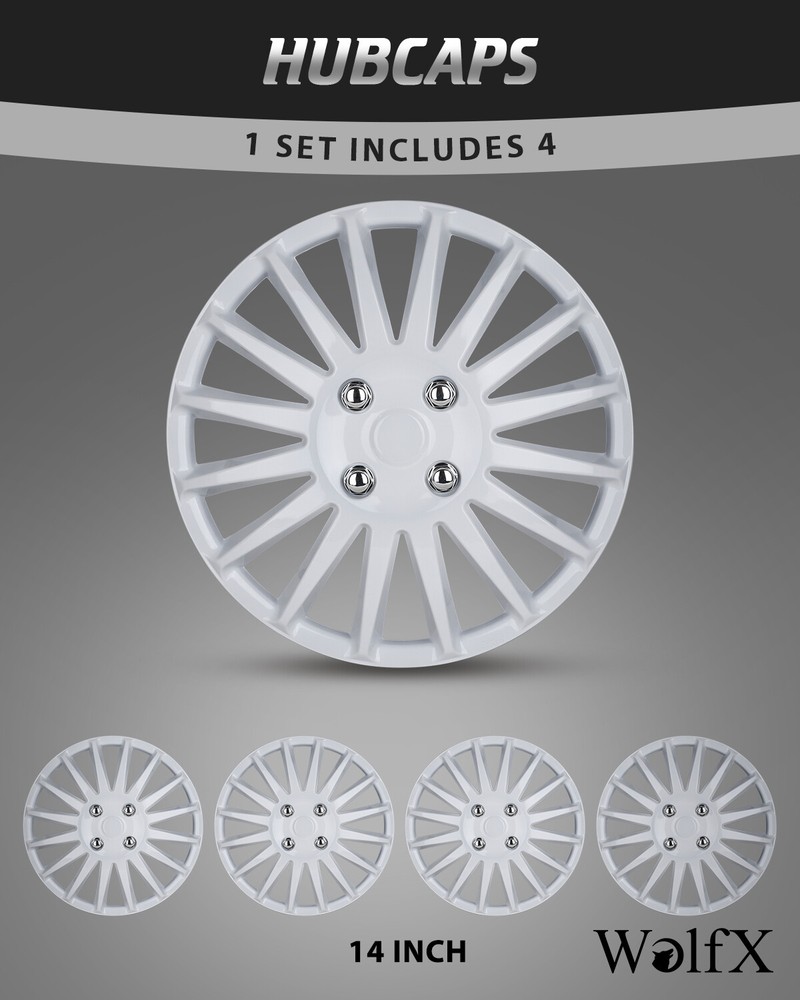 14 Inch White Snap On Wheel Covers Full Hub Caps for R14 Steel Rims