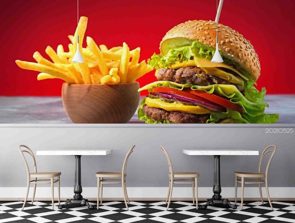 3D French Fries Hamburger Fast Food Wall Murals Wallpaper Murals Wall Sticker 20
