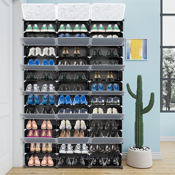 12-Tier Portable 72 Pair Shoe Rack Organizer 36 Grid Tower Shelf Storage Cabinet