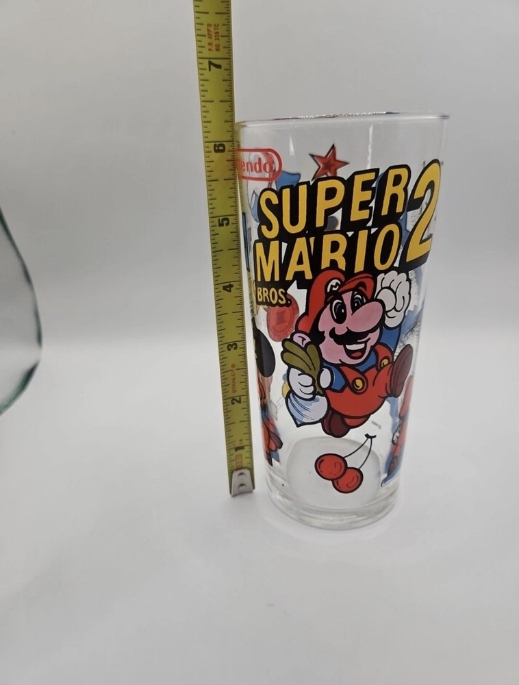 Super Mario Bros. 2 Promotional Drinking Glass Nintendo Vintage 1989 6 1/4