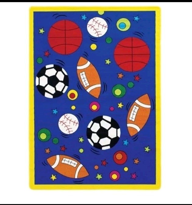 Kids Sports Area Rug Basketball Soccer Football Baseball Playroom Rug Blue...