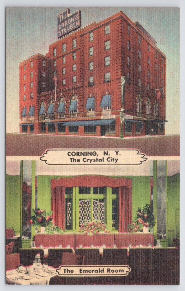 Linen~Baron Stueben & Emerald Room Corning New York~Vintage Postcard
