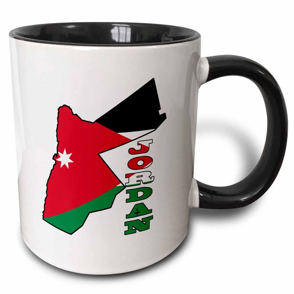 3dRose Flag in outline map of Jordan and country name Jordan 11oz Two-Tone