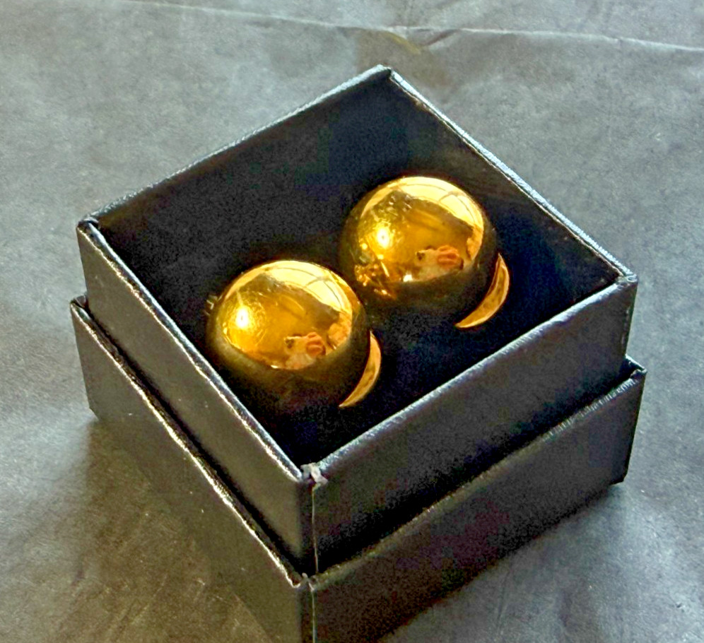 Vintage Monet Signed Gold Tone Ball Stud Earrings - Clip On Gold Tone Balls