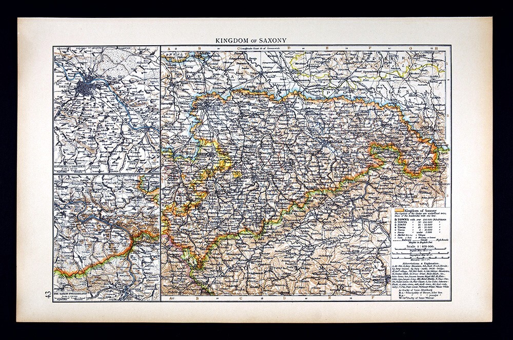 1900 Times Map Germany Kingdom Saxony Dresden Leipzig Frieberg Zwickau Chemnitz