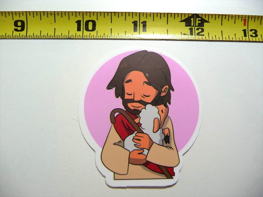 Religious Jesus Hugging Lamb Vinyl Decal Sticker for Faith Church Belief