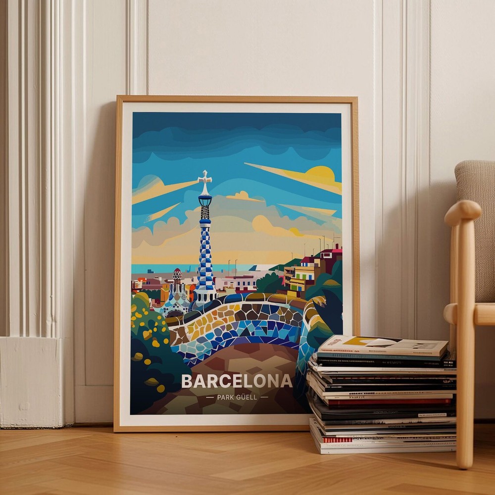 Barcelona Park Gell Art Poster Travel Wall Decor Unique Anniversary Gift Home