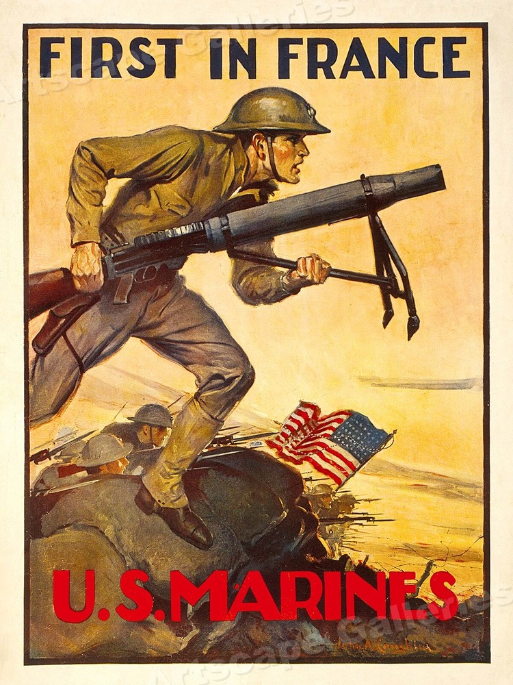 WWI U.S. Marines First in France War Poster 18x24