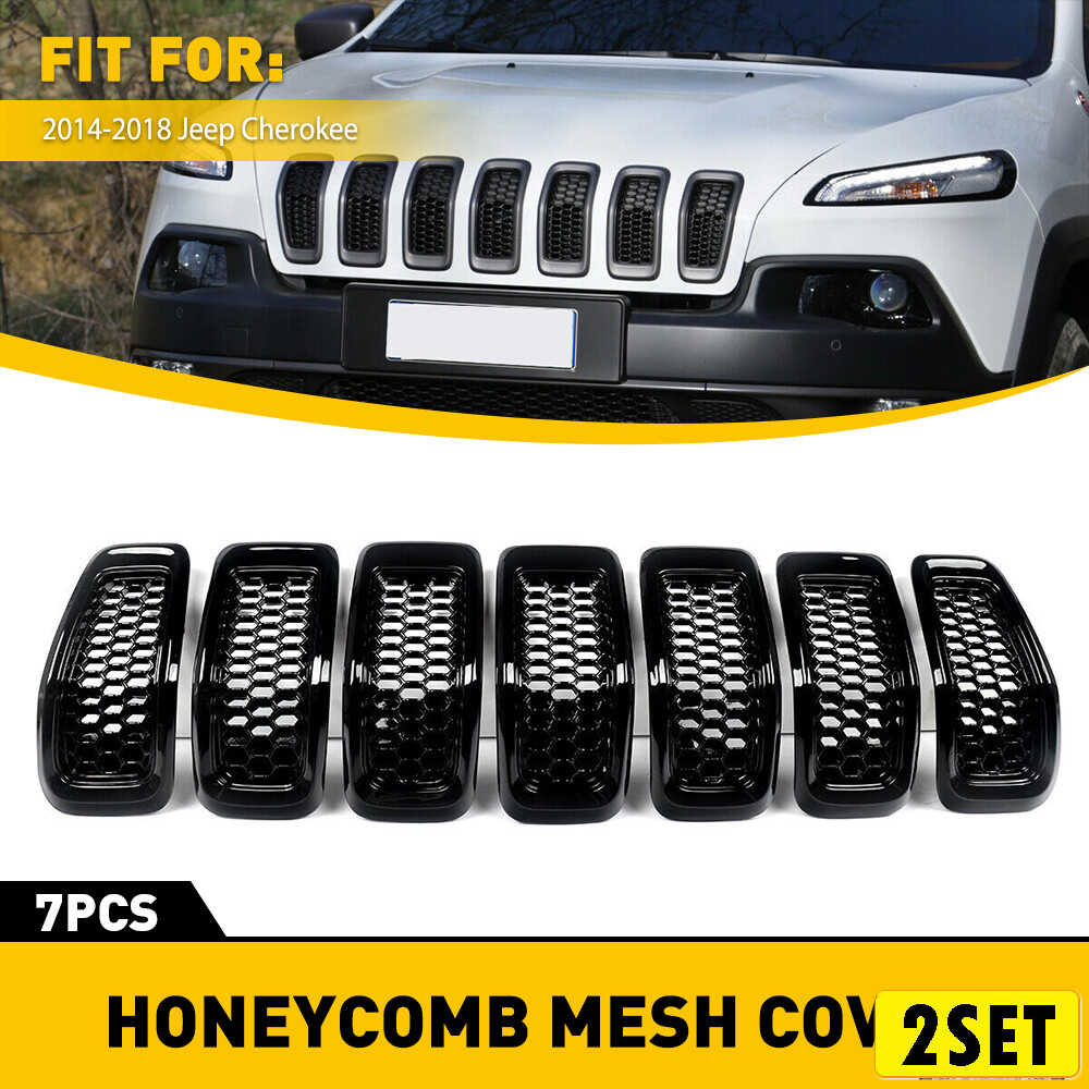 14X Black Front Bumper Honeycomb Mesh Grill Inserts for Jeep Cherokee 2014-2018