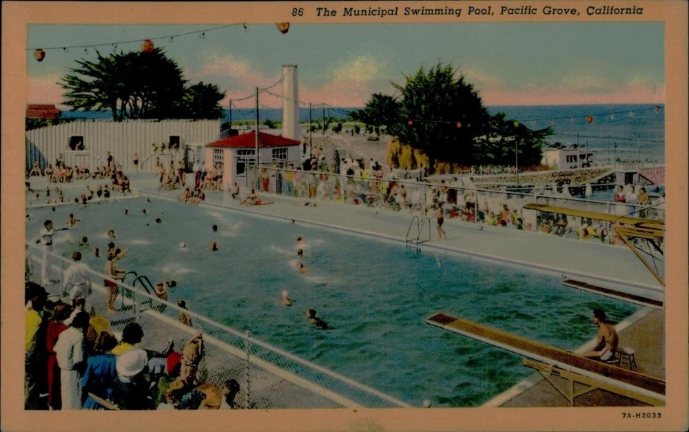 Vintage 1930s Linen Postcard Municipal Swimming Pool Pacific Grove CA