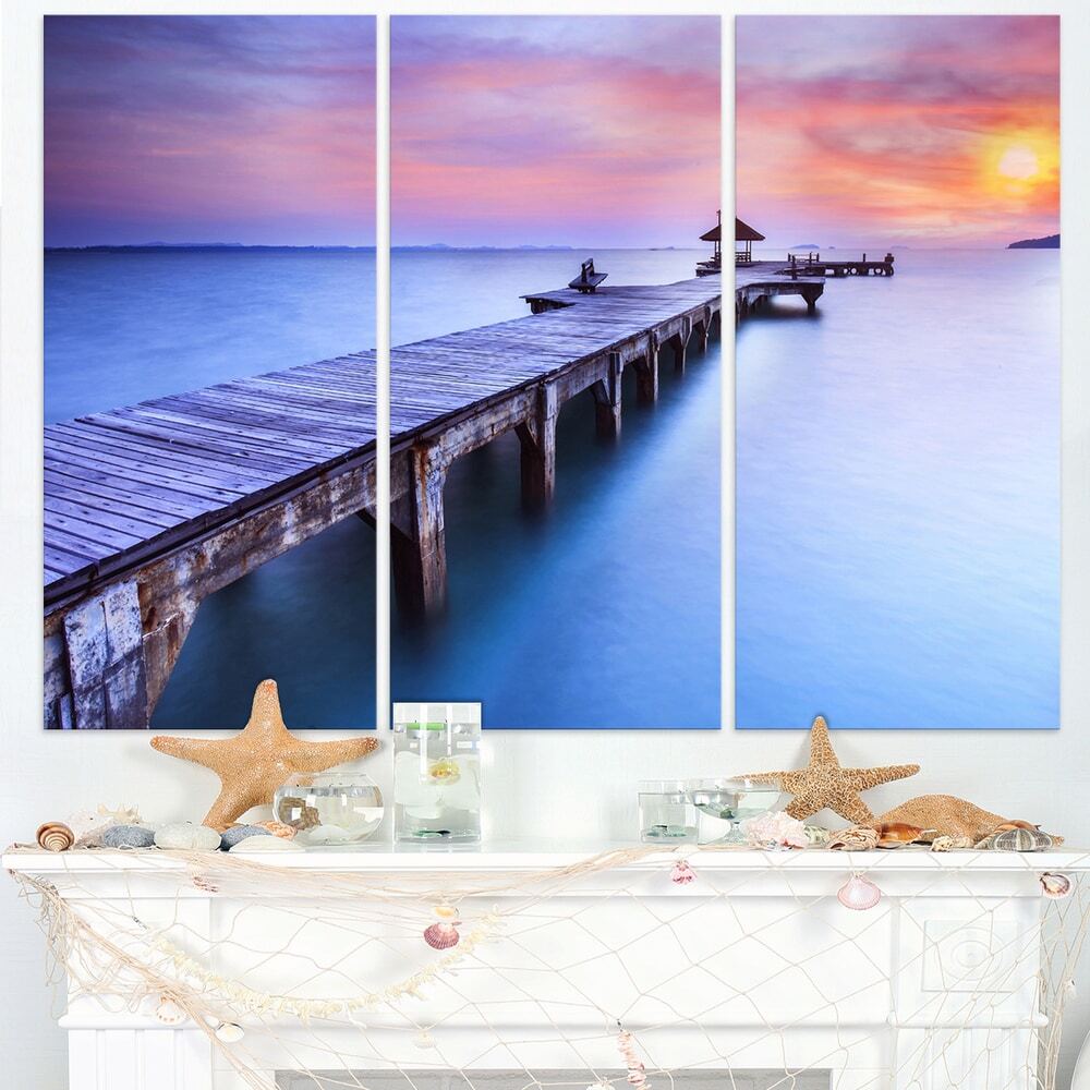 Wooden Bridge over Blue Waters - Sea Pier Wall Art Canvas Multi 36 in. wide x 28