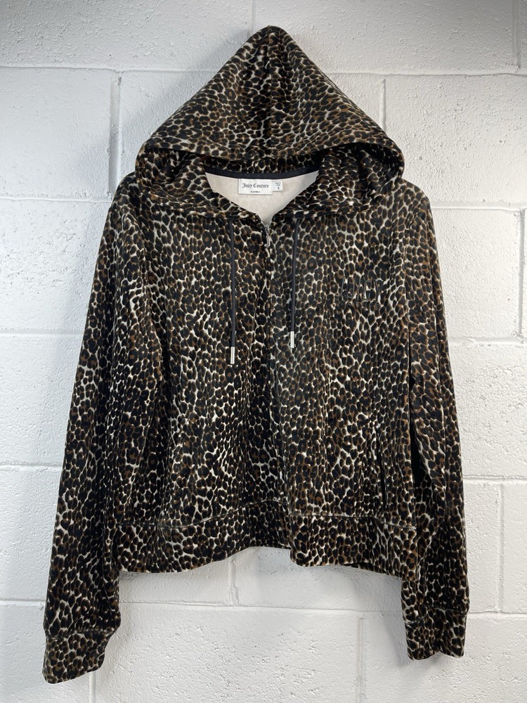 Juicy Couture Leopard Velour Jacket Women’s Size XL Brown/Black
