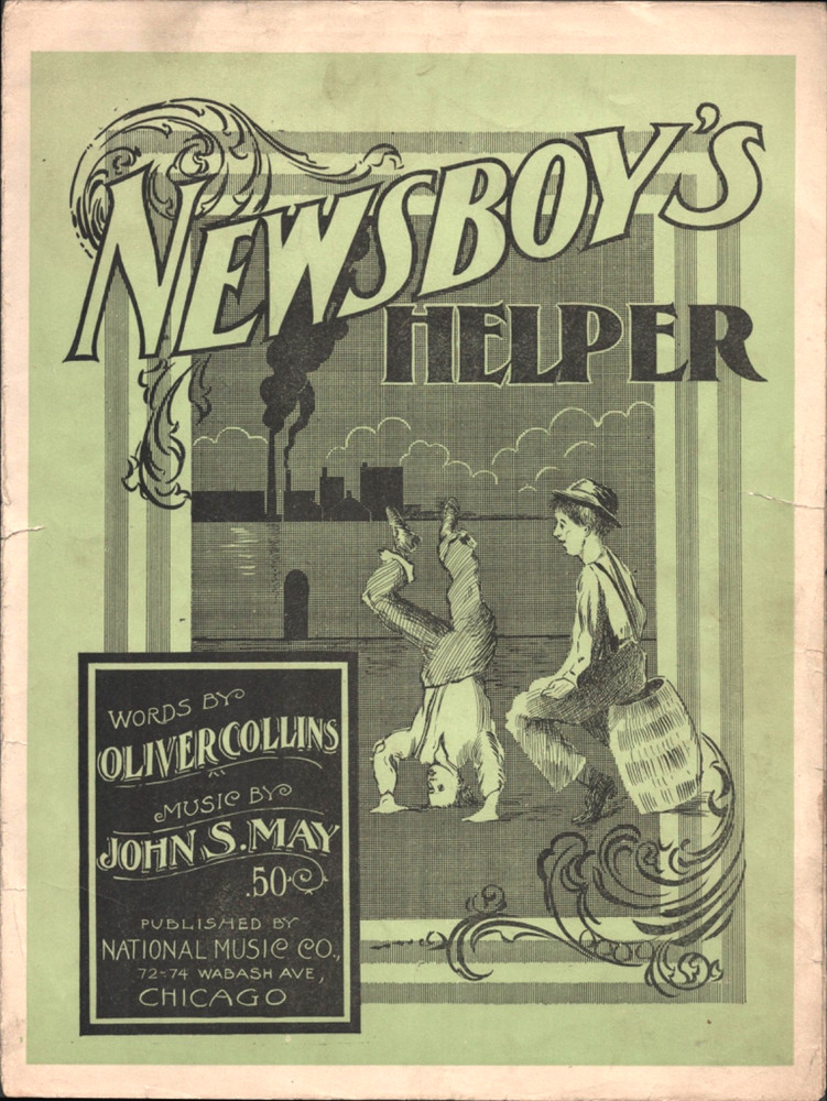 1901 NEWSBOY'S HELPER antique ragtime sheet music JOHN S. MAY sad paper boy song