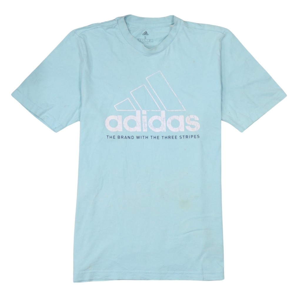 Adidas Mens T Shirt Light Blue Graphic Logo Originals Crew Neck Cotton Tee S