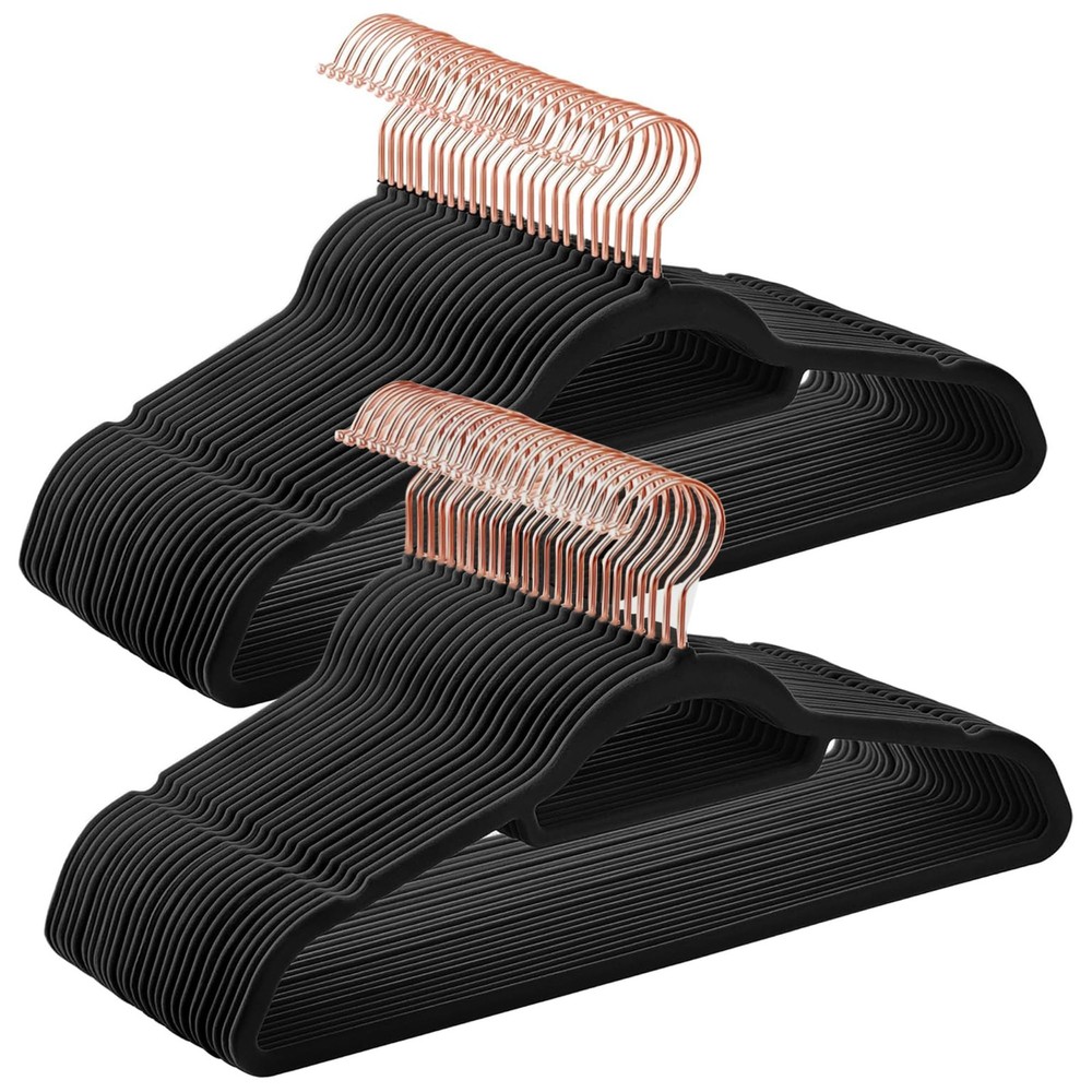 30 Pack Black Velvet Non-Slip Space Saving Hangers 16.5 Inch for Clothes
