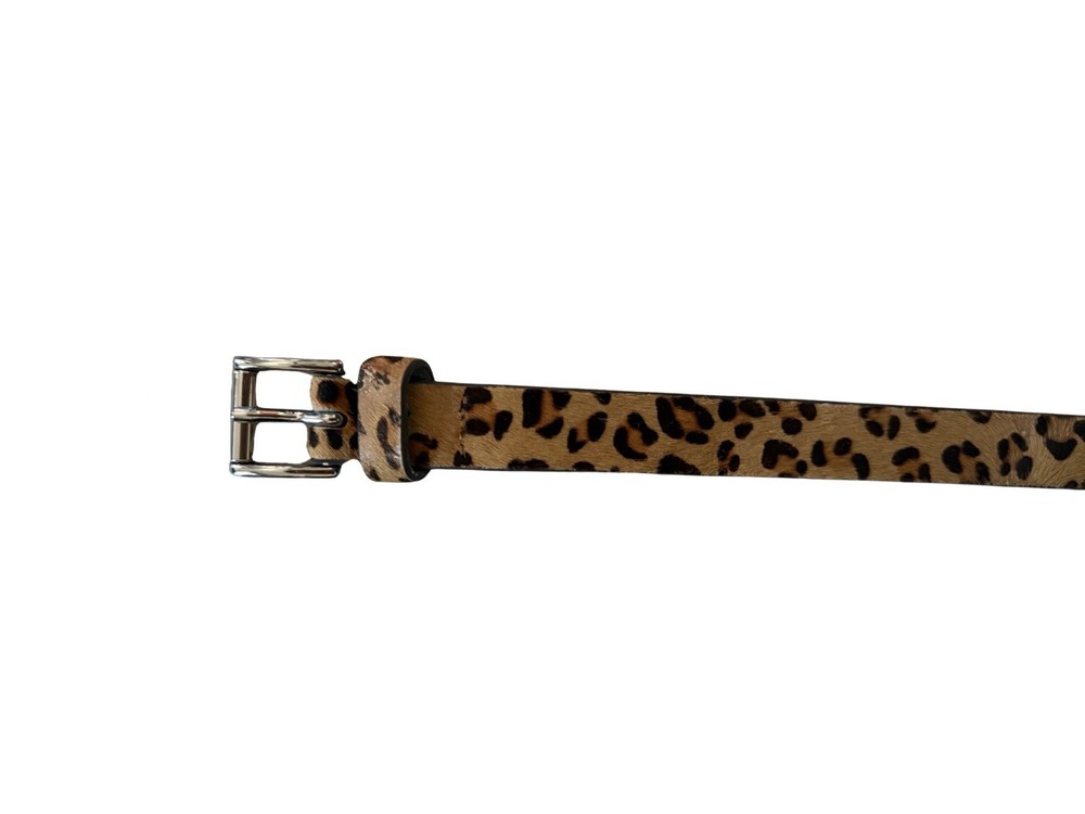 Vintage Y2K Leopard Calf Hair Genuine Leather Belt  Square Silver Buckle Size S