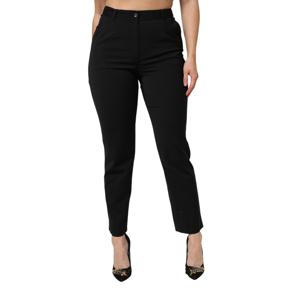 DOLCE & GABBANA Pants Black High Waisted Tapered STAFF Trouser IT42/US8/M 450usd