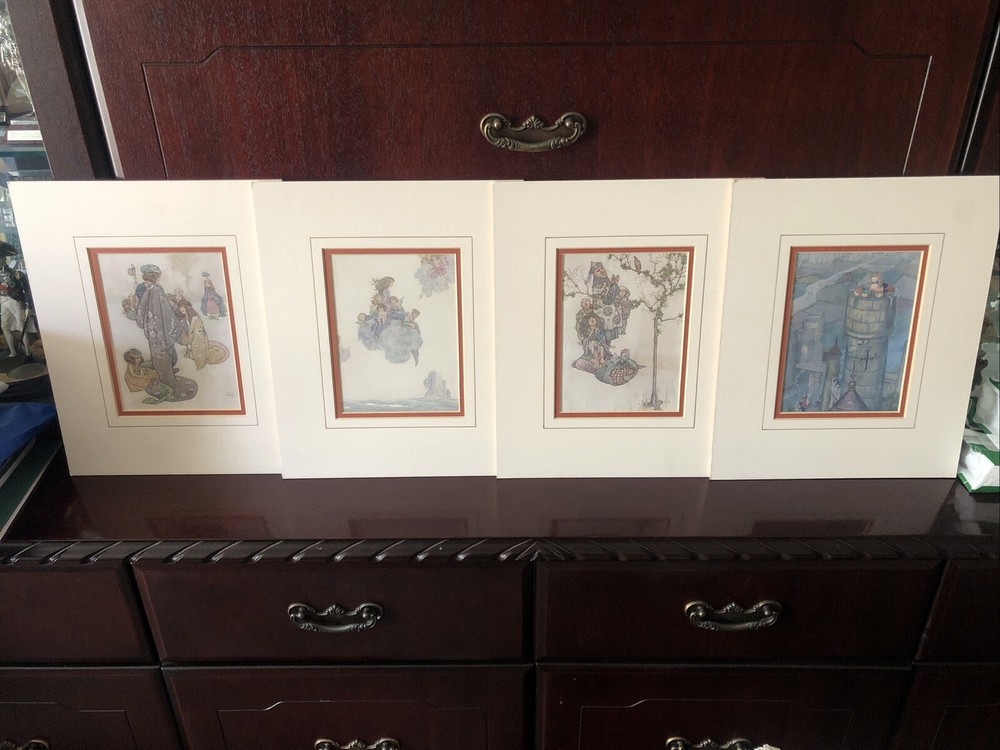 4 Vintage 1922 W. Heath Robinson Framed Prints 10x12 Inches  