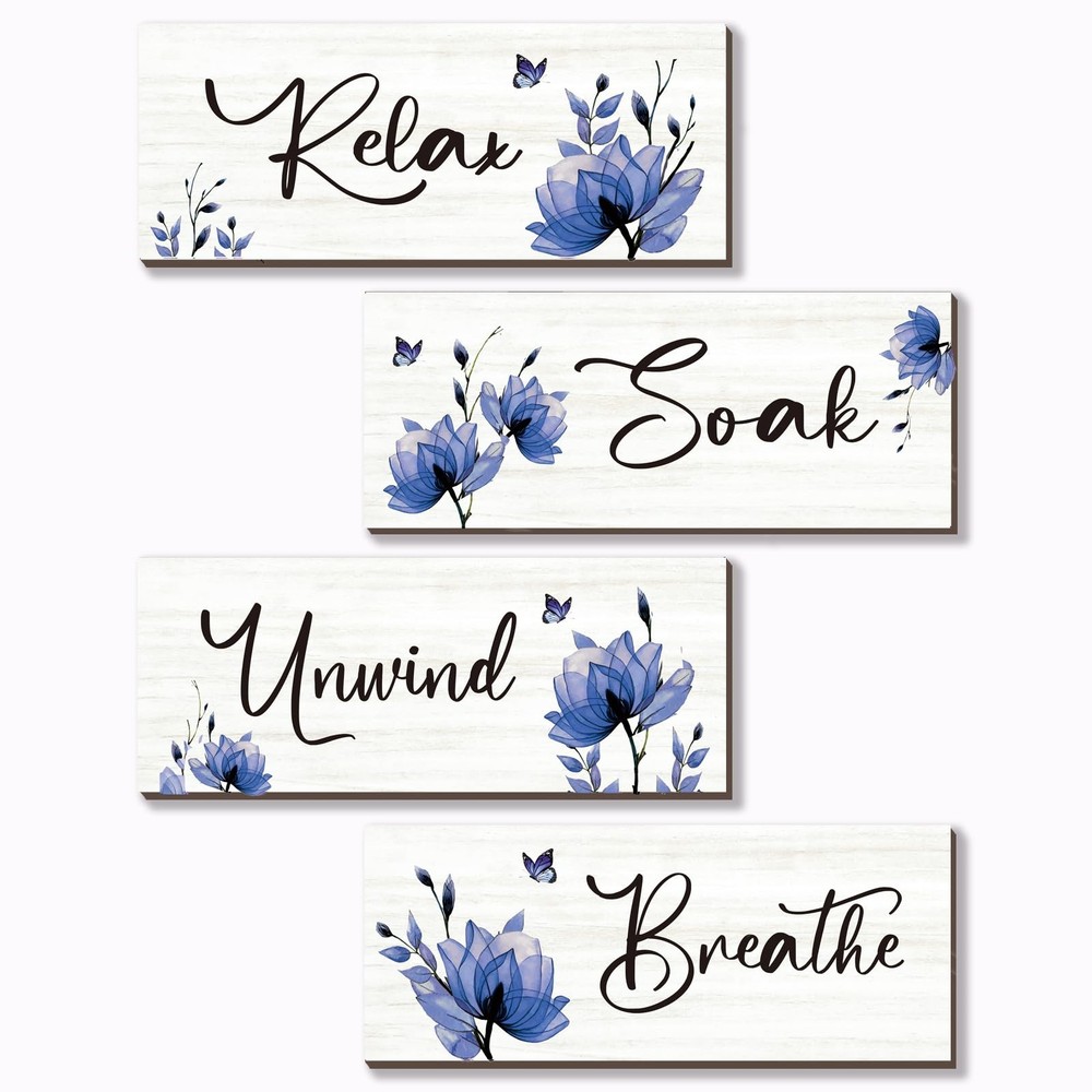 ONIZHITY Set of 4 Blue Bathroom Decor With Navy 10 x 4 Inch, Flower