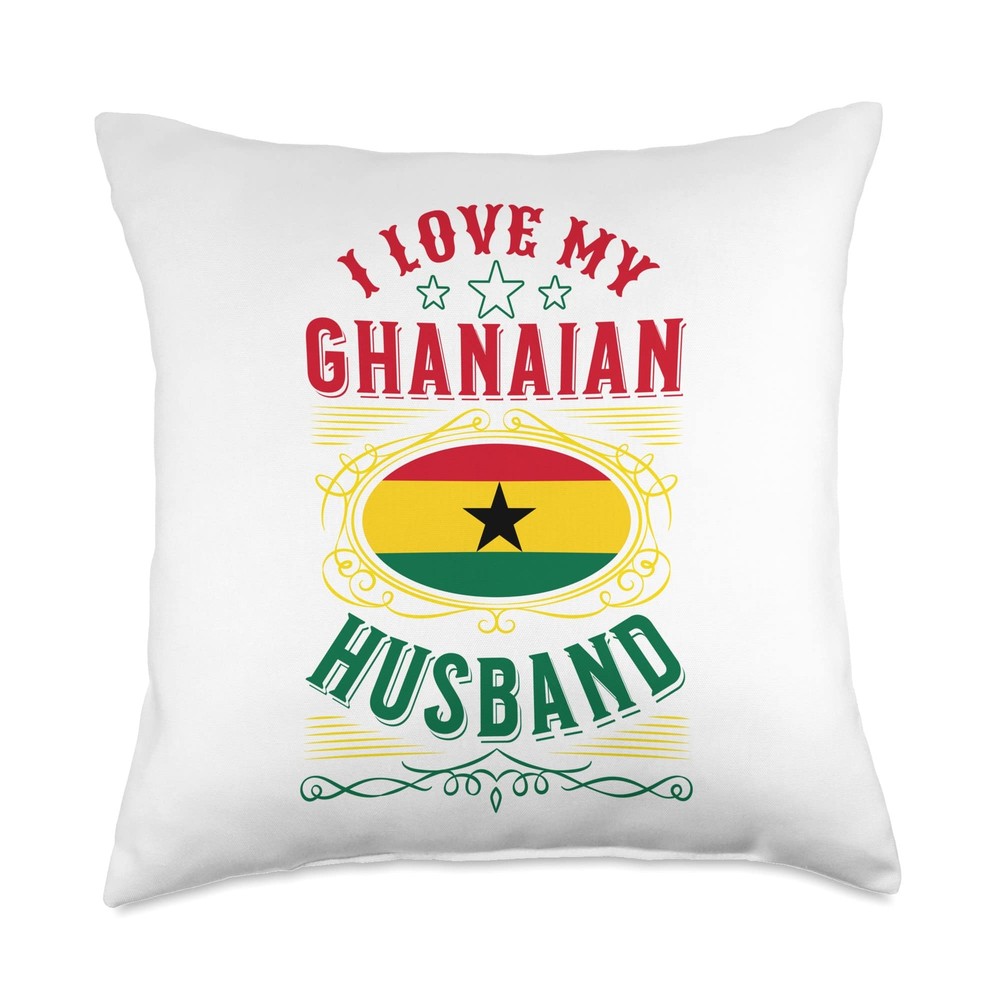 I Love My Ghanaian Husband Throw Pillow, 18x18, Multicolor