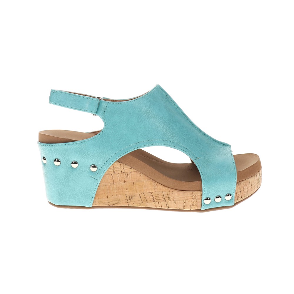 Corkys Carley Studded Slingback Wedge Sandals in Teal Blue for Women