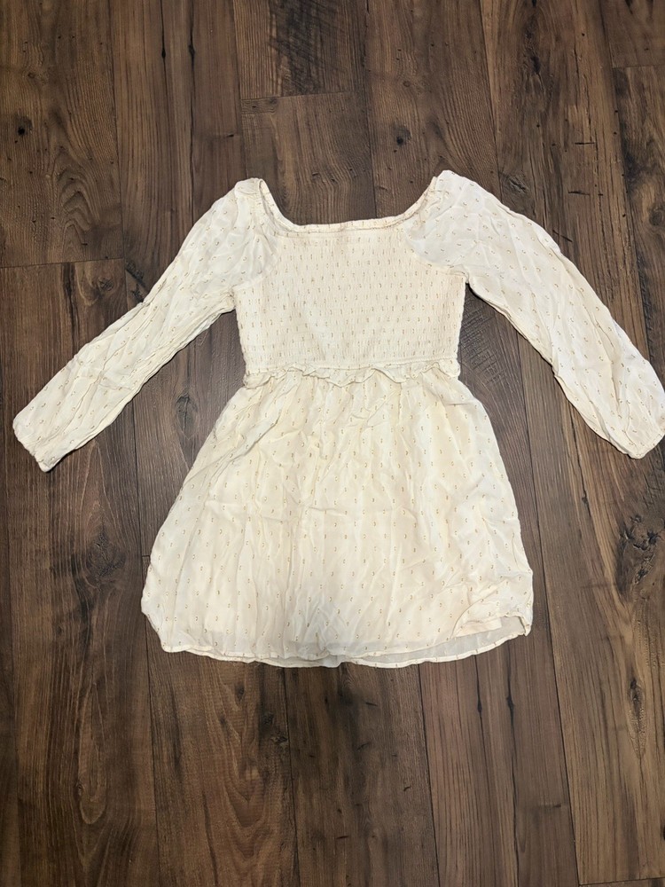 Classy Girls Ivory Polka Dot Long Sleeve A-Line Knee Length Dress Size L (10/12)